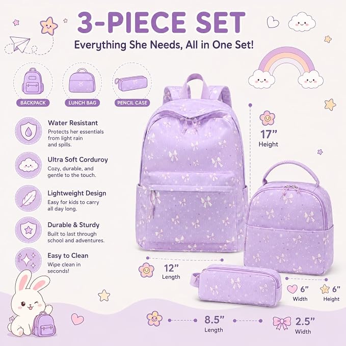 BTOOP School Backpacks for Teen Girls Bookbags Lightweight Kids Backpack School Bags Set with Lunch Box Pencil Case