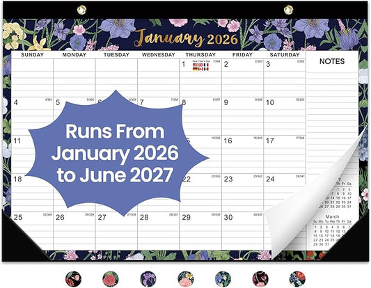 2026 Desk Calendar, 18-Month Calendar Runs from January 2026 to June 2027, 17" x 12" Desktop or Wall Calendar, Perfect Monthly Calendar Planner for Home, Office, or School - Midnight Garden