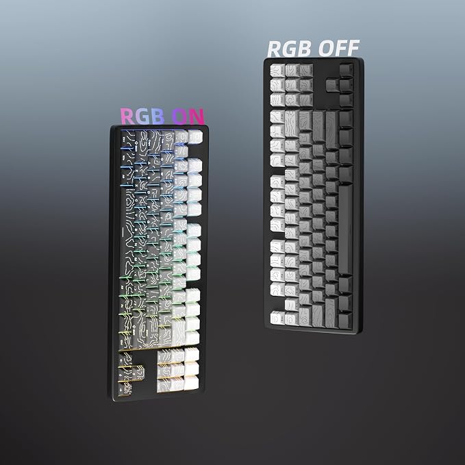 133 Aesthetic Topographic PBT Keycaps, No Tearing, Never Fade & Non-Slip, Modern RGB Backlit Gray-to-Black Gradient Keycaps for Mechanical Keyboard - Ergonomic (Doubleshot, Fit for All MX Layout)