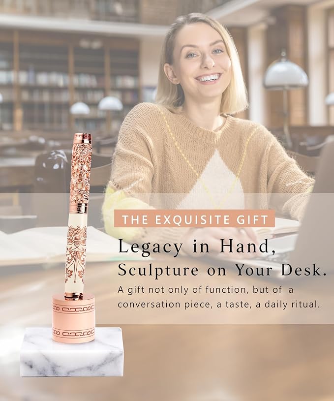 ARTEX Executive Rollerball Pen Sets With Stand-Museum Collections-Crafting Timeless Beauty-Luxury Pen Gift & Office Desk Decor, German SCHMIDT refill, Solid Metal & Marble Texture