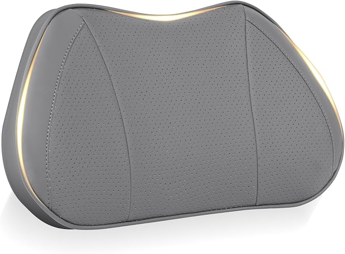 Car Lumbar Support Pillow for Driving Seat, Gray, 1 Pack | Leather Memory Foam Lumbar Cushion for Lower Back Pain Relief, Universal Back Support for Driving, Home & Office Chairs