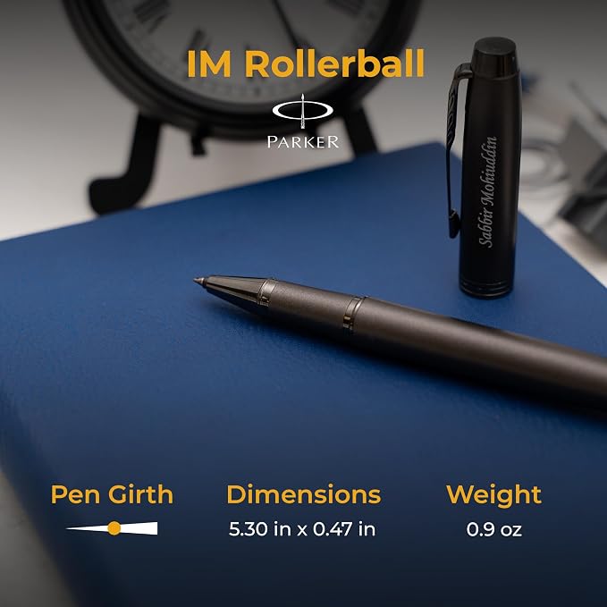 Parker IM Engraved Capped Rollerball Pen, Monochrome Titanium with Gun Metal Accents, Fine Point Black Ink, Personalized Gift for Graduation, Career Advancement, Writers, Executives, Gift Box Included