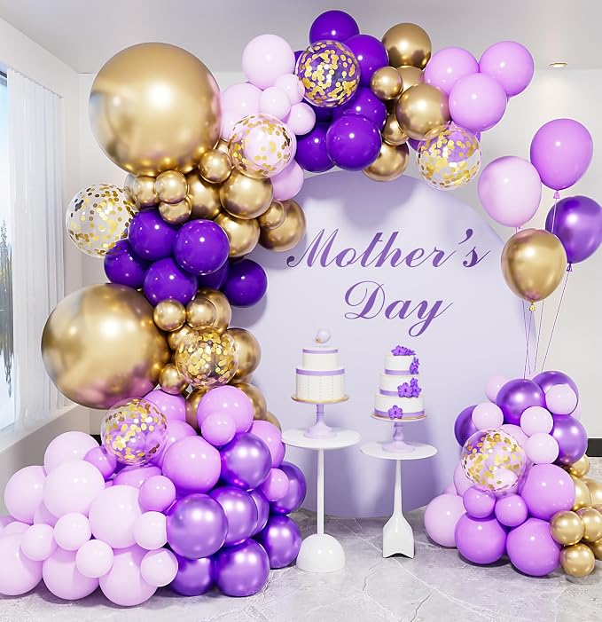 Purple and Gold Balloon Arch Kit, 132Pcs Graduation Balloon Arch Kit, Multi-Size Purple Gold Confetti Balloons, Party Balloons for Graduation Decorations, Bridal Shower, Birthday, Wedding Backdrop