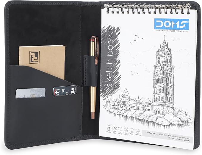 Genuine Leather Junior Legal Padfolio – 5x8 Resume Folder, Business Portfolio Binder with Card Holder, Interview Document Organizer for Men & Women – Black