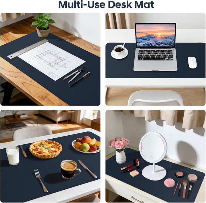 Leather Desk Pad Protector, Office Desk Mat, Large Mouse Pad, Non-Slip PU Leather Desk Blotter, Waterproof Computer Desk Writing Pad for Office and Home (Dark Blue, 23.6" x 13.7")