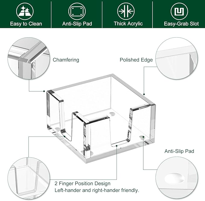Acrylic Sticky Note Holder, Self-Stick Note Pad Holder W/O Pads - Note Dispenser Memo Pad Holder Desk Organizer for School Office Home (3''x3'' Clear - 2 Pack)