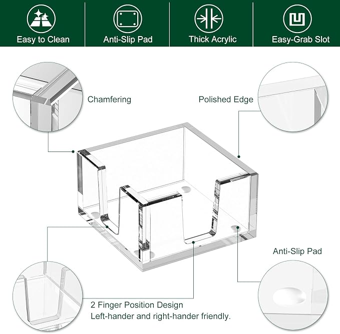 Acrylic Sticky Note Holder, Self-Stick Note Pad Holder W/O Pads - Note Dispenser Memo Pad Holder Desk Organizer for School Office Home (3''x3'' Clear)
