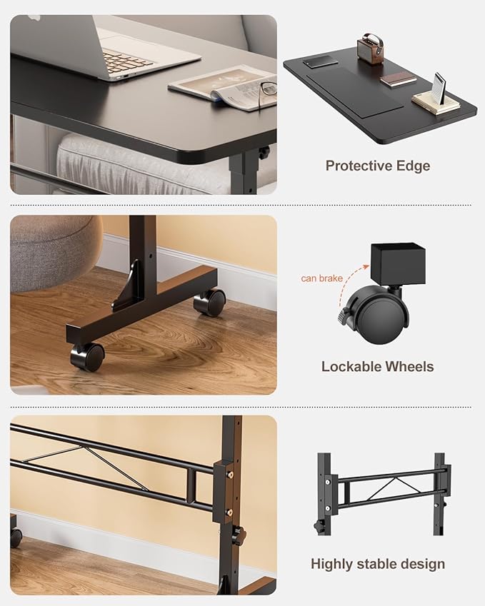 Small Standing Desk Adjustable Height, Mobile Stand Up Desk with Wheels, 32 Inch Portable Rolling Desks Conference Room Tablesf for Walking Pad Treadmill Black
