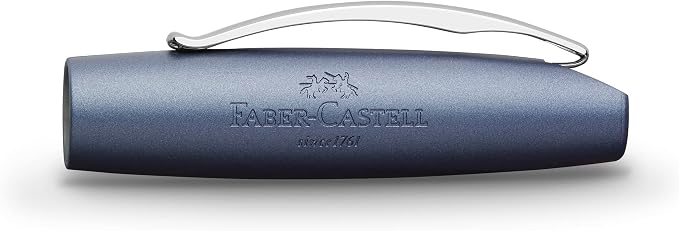 Faber-Castell Essentio Aluminum Blue Fountain Pen - Medium Nib with Black Ink - Fine Writing Instruments | Fountain pen with ergonomic grip zone made of aluminium and high-quality stainless steel nib
