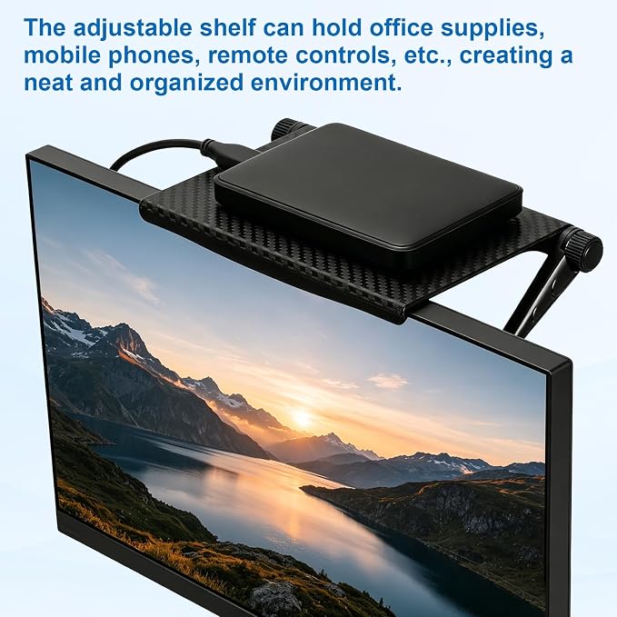uxcell 2Pcs TV Top Shelf TV Monitor Shelf, 13.4"x4.7" Plastic Adjustable Screen Shelves Monitor Top Bracket Universal Fit Shelves Storage with Hole for Media Box Game Console, Black