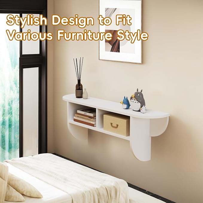 Floating Solid Wood Console Table, 47'' Wall Mounted Narrow Entryway Tables with Storage Shelf, Modern Couch Table Small Entry Way for Entryway, Front Hall, Hallway (White, 47.24IN)