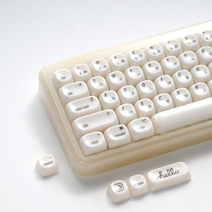 OHY Japanese Keycaps,XVX MOA Profile Minimalist Mac Style Keycap Set, Custom Cute Ceramic-Textured Keycaps for MX Switches Mechanical Keyboard-White Chocolate （Only Keycaps）