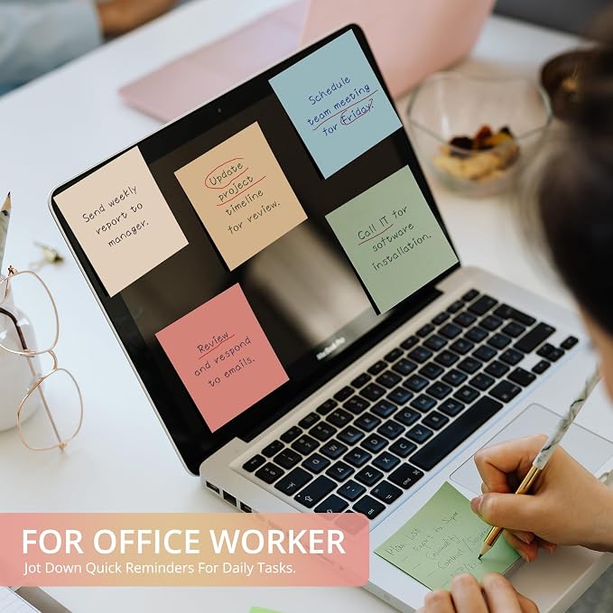 Sticky Notes, 3x3 Inch, 144 Pad, Aesthetic Self-Stick Note for Office, School and Home, Ideal for Planning, Notes and Organization, Vintage Colors