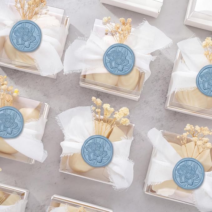 UNIQOOO Wax Seal Stickers - 3D Vintage Floral Wedding Invitation Envelope Botanical Seal Stickers, 50 Pcs Self- Adhesive Dusty Blue Flower Stickers, Perfect for Invitation, Gift Wrapping, Party