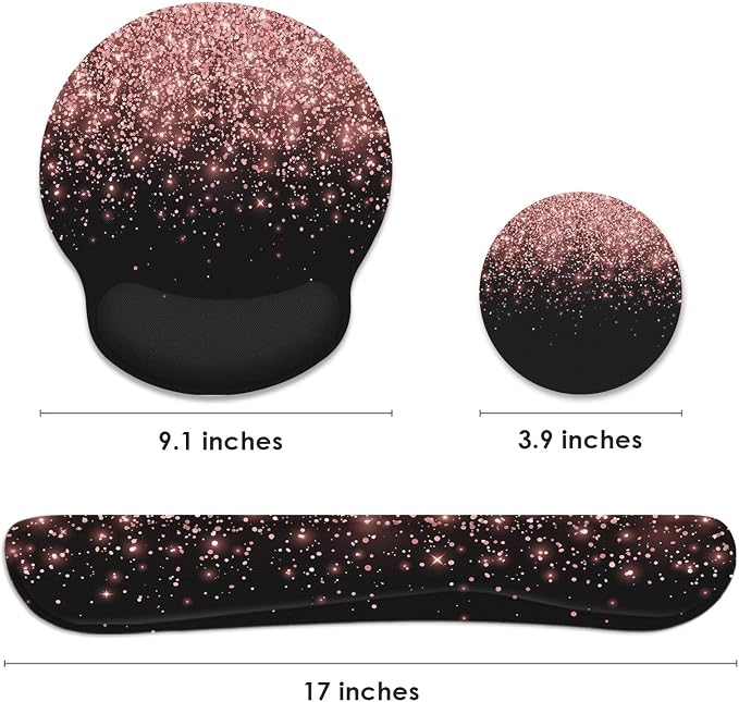 Britimes Rose Gold Pink Black Golden Ergonomic Mouse Pad Set with Wrist Rest Non-Slip Rubber Base Wrist Cushion Support and Coasters Mousepad with Wrist Support for Computer Keyboard and Desk