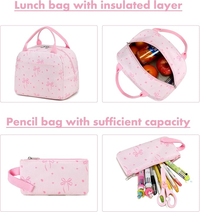 Bluboon School Backpack Set Girls Womens Laptop Bookbag Casual Daypack Fits 15 inch Laptop with Lunch Tote Bag and Pencil Bag