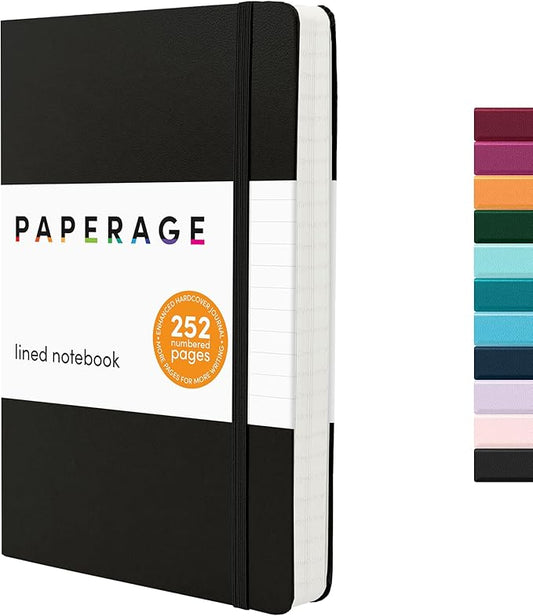 PAPERAGE Lined Journal Notebook, Hardcover Journal for Women & Men, 252 Pages, (5.6 in x 8 in), College Ruled Journaling Notebook for Work, School Supplies & Note Taking, (Black)