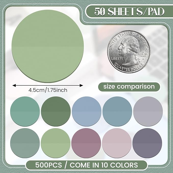 Sabary 500 Sheets Transparent Sticky Notes Round Translucent Sticky Notes Tabs Colorful Page Flags Stickers Clear Book Markers Bible Journaling Office Back to School Supplies(1.75 Inch,Dark)