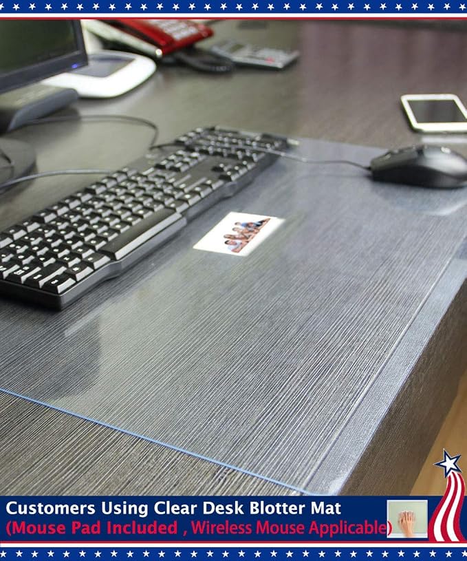 Clear Desk Pad Blotter Office Table Protector on Top of Desks for Laptop Computer Keyboard Desktop Plastic PVC Transparent Desk Writing Mat Organizer with Mouse Pad Non-Slip Waterproof 17 X 36 Inches