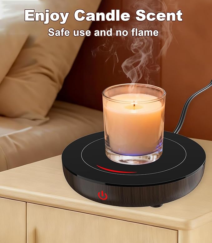 Kepwam Coffee Mug Warmer for Desk, 3-Temp Fast Heating Cup Warmer with 6H Auto Shut Off, LED Light & Smart Candle Warmer for All Beverages, Ideal Gifts for Women Men