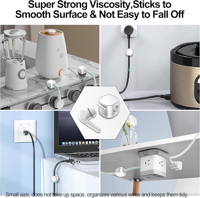 6 Pack,Magnetic Cable Clips & Silicon Cable Ties Cable Organizer | [Cable Smooth Adjustable Under Desk Organizer],Cable Management,Cord Holder-Desk Stand Holding,Adhesive Home Cable Keeper
