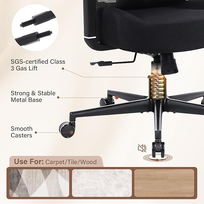 600lbs Big and Tall Office Chair with Adjustable Lumbar Support,Ergonomic Heavy Duty Office Chair for Heavy People,Mesh Desk Chair with Wide Seat for Home