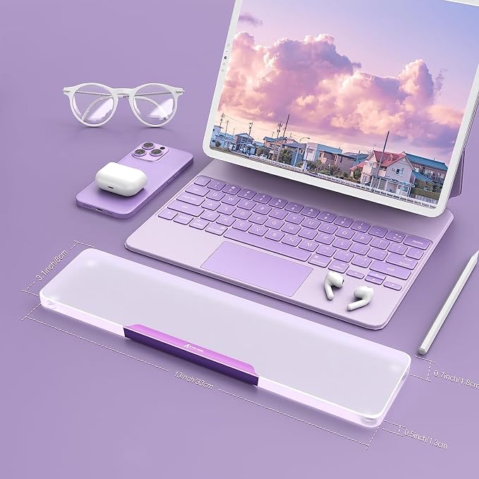 Acrylic Keyboard Wrist Rest - Wrist Support for Keyboard CNC Aluminum Alloy Customized Logo - Keyboard Pad Home & Office - Keyboard Wrist Pad with Anti-Slip Mat for 60% Compact Keyboard,Purple