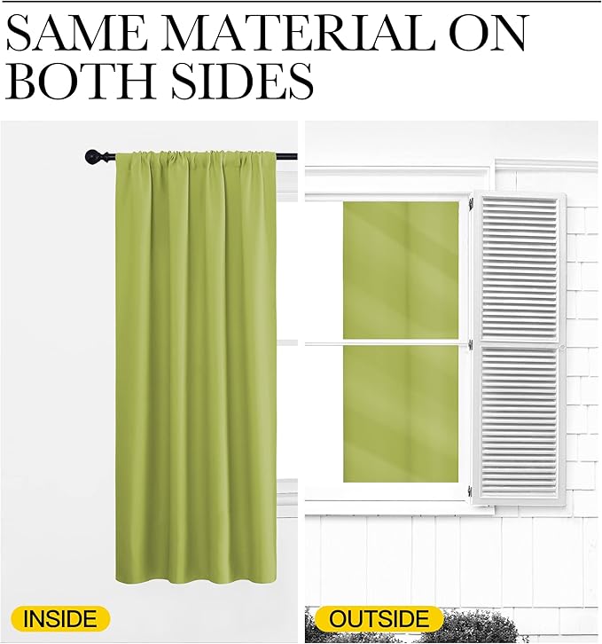 NICETOWN Blackout Curtains for Bedroom, Blackout Curtain Panels, Fresh Green, 1 Pair, 62 by 63-inch, Window Treatment Energy Saving Thermal Insulated Solid Rod Pocket Blackout Drapes/Draperies