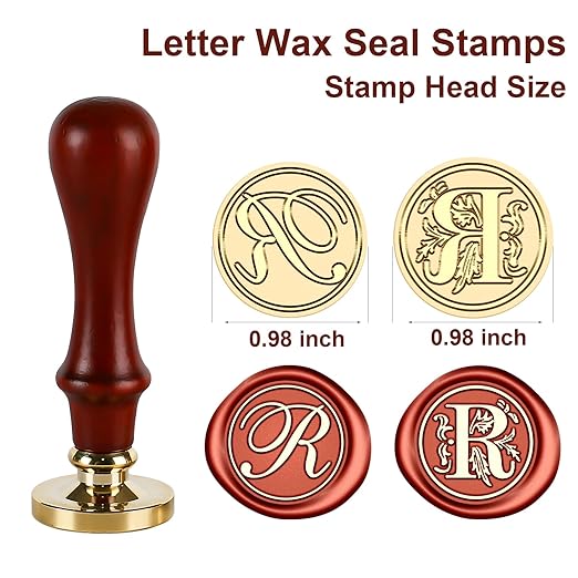 Letter Wax Seal Stamp Kit, Andotopee Wax Seal Kit Initial Alphabet R Sealing Wax Stamp Head 2pcs, Vintage Monogram Wax Stamp Seal Kit with 200pcs Assorted Wax Seal Beads, Wax Seal Spoon, Wax Seal Pen