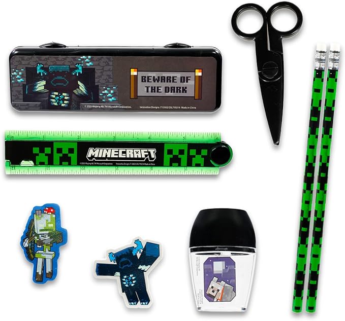 Minecraft School Supplies Set - Bundle with Creeper Folder, Notebook, Erasers, Stickers, and More | Minecraft Back to School Supplies Stationery Kit for Boys, Kids