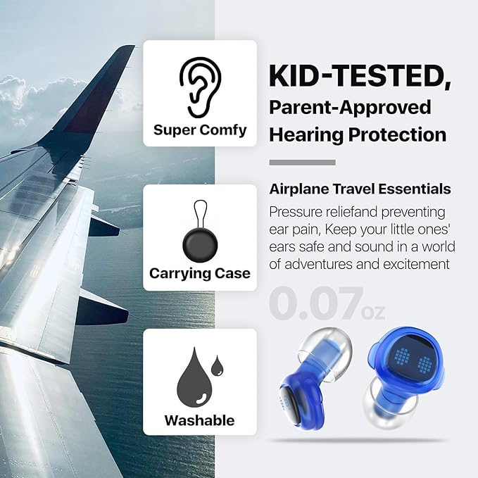 Kids Ear Plugs for 6-12 Yrs with Lanyard, 26dB Reusable Noise Relief Earplugs for Child/Adult with Tiny Ear, Hearing Protection for Noise Sensitivity, Socializing, Sleep, Focus, 4 Sizes Tips in XS-L,B