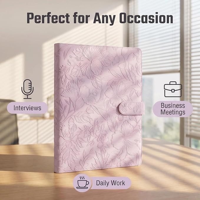 Portfolio Padfolio Binder, Faux Leather Professional Document Organizer with Business Card Holder, Letter-Sized Notepad Legal Pad Holder, Durable Executive Folder for Interviews, Meeting (Purple)