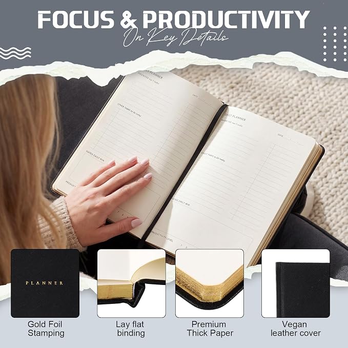 Productivity 3-month Planner Undated Daily Weekly Monthly Planner with Hardcover, Setting Guided Journal for Time Management, Habit Tracking, Self Care & Organization(Black)