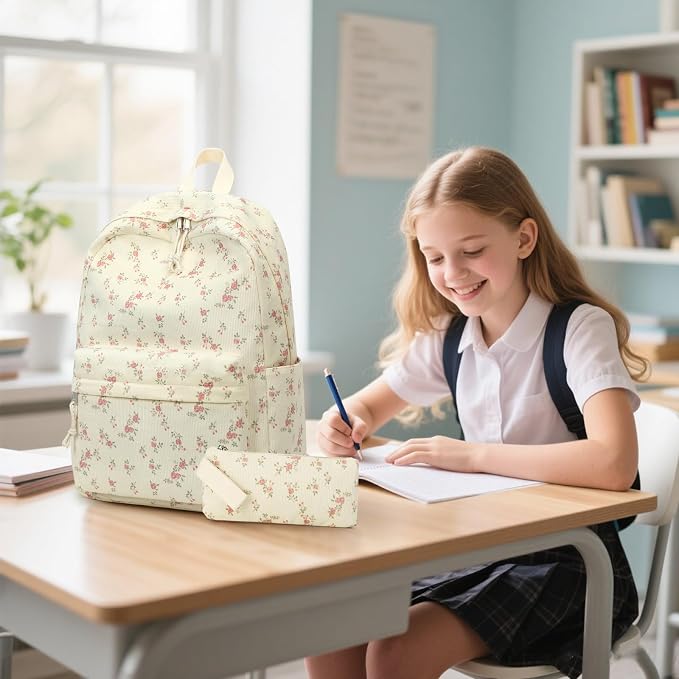 Bluboon School Backpack Set Girls Womens Laptop Bookbag Casual Daypack Fits 15 inch Laptop with Lunch Tote Bag and Pencil Bag