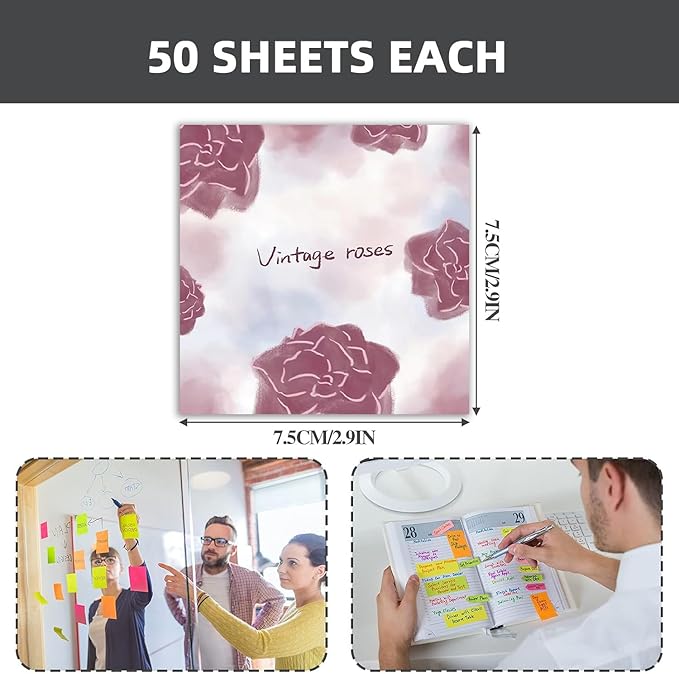 9 PCS Retro Sticky Notes 3x3 Cute and Aesthetic Post it Notes Self-Stick Note Pads for School, Office, and Home - Ideal Gifts for Teachers, Women, and Coworkers (Pure Love)