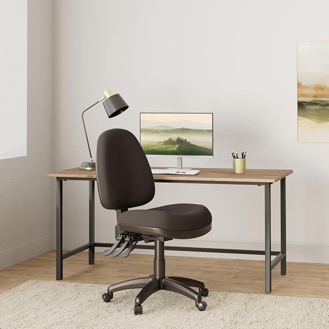 Office Star Ergonomic Dual Function Office Task Chair with Adjustable Padded Back and Built-in Lumbar Support, Armless, Dillon Black Fabric