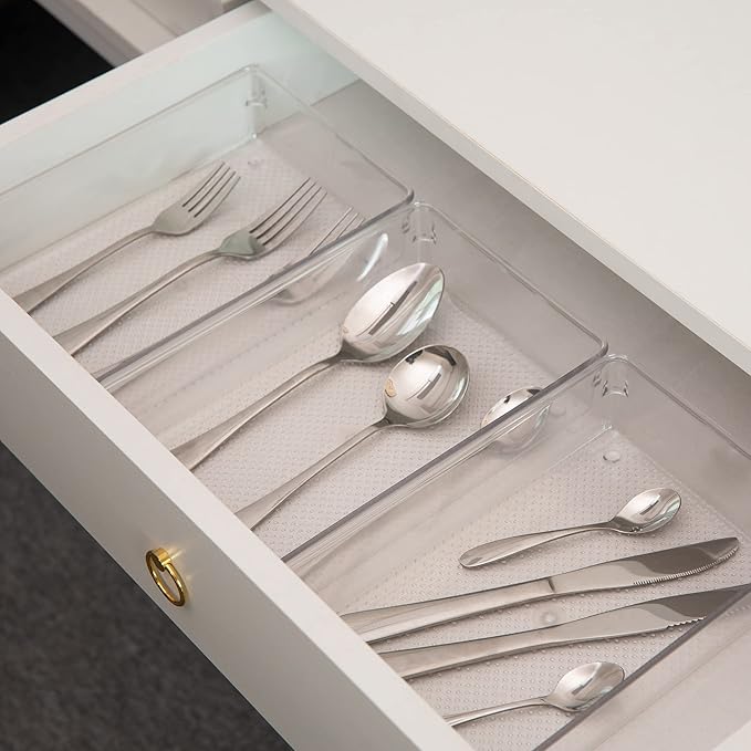 5 Pack Clear Plastic Drawer Organizer Tray Cutlery Utensil Makeups Drawer Silverware Organizers 12" X 6"