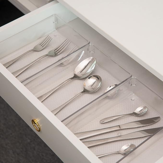 3 Set Clear Plastic Junk Drawer Organizer Vanity Curlery Utensil Makeups Organizer for Kitchen 6" X9''