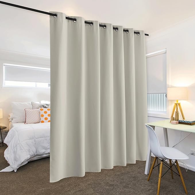 RYB Home Blackout Room Divider Curtain, Soundproof Privacy Screen Curtains Partitions Shade for Share Space Kids Nursery Bedroom, Wide 100 inches x Long 84 inches, Natural, 1 Panel