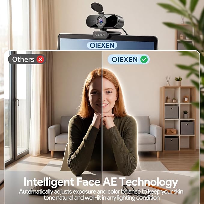 1080P Webcam with Microphone Noise Reduction, Auto Exposure, 90°FOV Wide Angle, Privacy Cover, USB-A to C Adapter, Plug & Play Streaming Camera for PC/Mac/Switch 2, Zoom/Teams/Skype/Meetings
