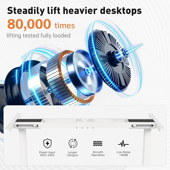 Dual Motor Standing Desk Frame, 256 lbs Capacity with Cable Management Tray | For Home & Office, 28"-47" Adjustable, Storage Bag, 2 Headphone Hooks, Easy 40-Min Assembly