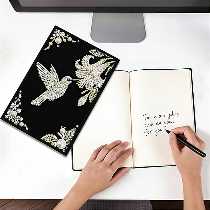 FRANDEK Pearl Painting Notebook Kit, Bird Flower A5 DIY Journal with 50 Blank Pages, Diamond Gem Art Cover with Waterproof Canvas, Beginner Craft Set with Full Tools for Adults
