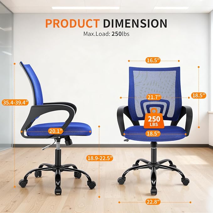 BestOffice Office Chair Ergonomic Cheap Desk Chair Mesh Computer Chair Lumbar Support Modern Executive Adjustable Stool Rolling Swivel Chair for Back Pain (Blue)