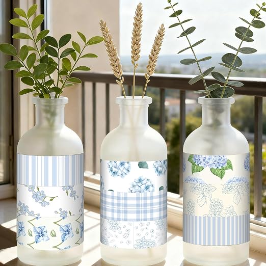 12 Rolls Watercolor Floral Washi Tape Set 15 mm Vintage Flower Decorative Masking Tape for Summer School Arts DIY Craft Scrapbook Journal Supplies Gifts(Light Blue,Hydrangea)
