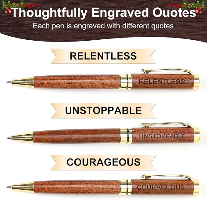 Renawe Fancy Wooden Pens Set with Box Congratulations Gifts for Women Men New Job Promotion Gift for Coworkers Boss Lady Office Business Pen Nice Positive Writing Pens Journaling Luxury Engraved Pens