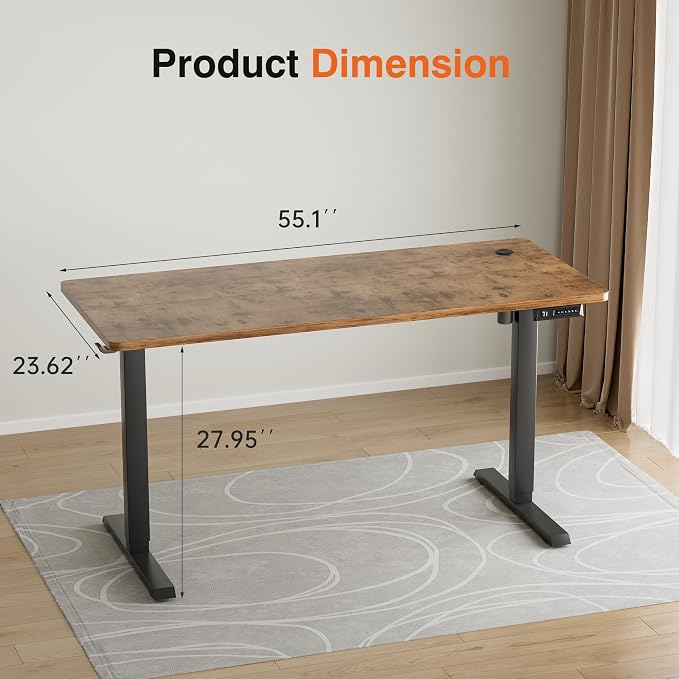Furmax Electric Standing Desk, 55 x 24 Inches Height Adjustable Desk with Removable Casters, Home Office Computer Desk (Brown)