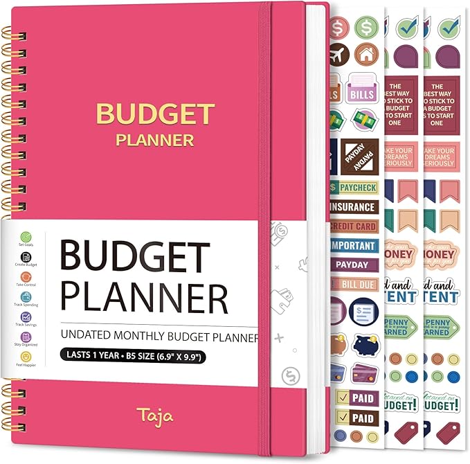Budget Planner - Monthly Budget Book with Expense Tracker Notebook, Undated Bill Organizer & Finance Planner to Take Control of Your Money, Account Book to Manage Your Finances-Berry Pink