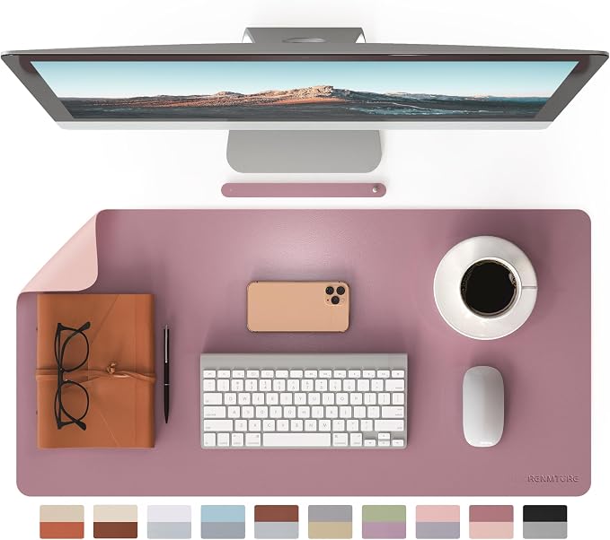 RENMTURE Double-Sided Two-Tone Faux Leather Desk mat Desktop Organization and Accessories Home and Office Large Mouse pad Game and Work (Purple/Pink, 32"x16")