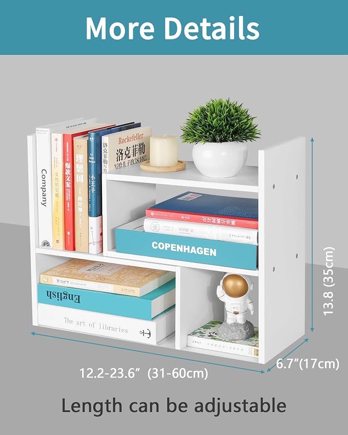 Desktop Shelf Organizer,Adjustable Stackable Office Storage Rack,Wood Display Shelf,White Small Bookshelf for Desktop,Tabletop Desk Shelf,Multipurpose Shelves for Office, Dormitory,Home Decor.