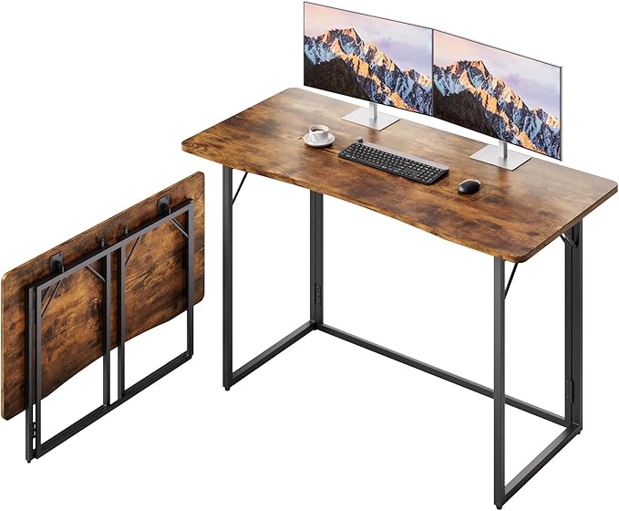 JOYMOOP Folding Desk Rustic Brown - 47.2", No Assembly Foldable Desk for Home, Office - Large Size, Wooden Top Folding Computer Desk for Working, Writing, Studying